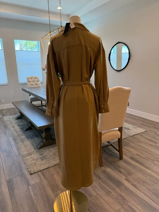 NWT! Banana Republic - Long-Sleeve Buttoned Long Shirt Dress in Champagne - Picture 3 of 3